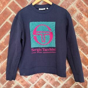 Vintage Sergio Tacchini Sweatshirt Men Small Embroidered Retro Tennis Blue Pink